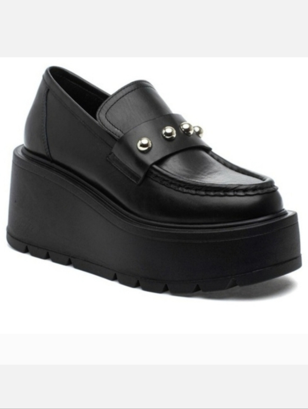 J Slides Black Platform Studded Loafers